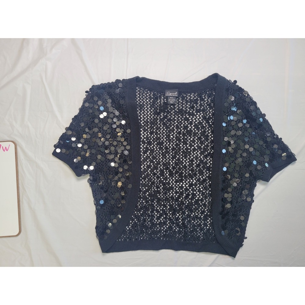 Womens Cejon Accessories Inc.  Black short sleeve‎ cardigan.  Size Medium/Large.